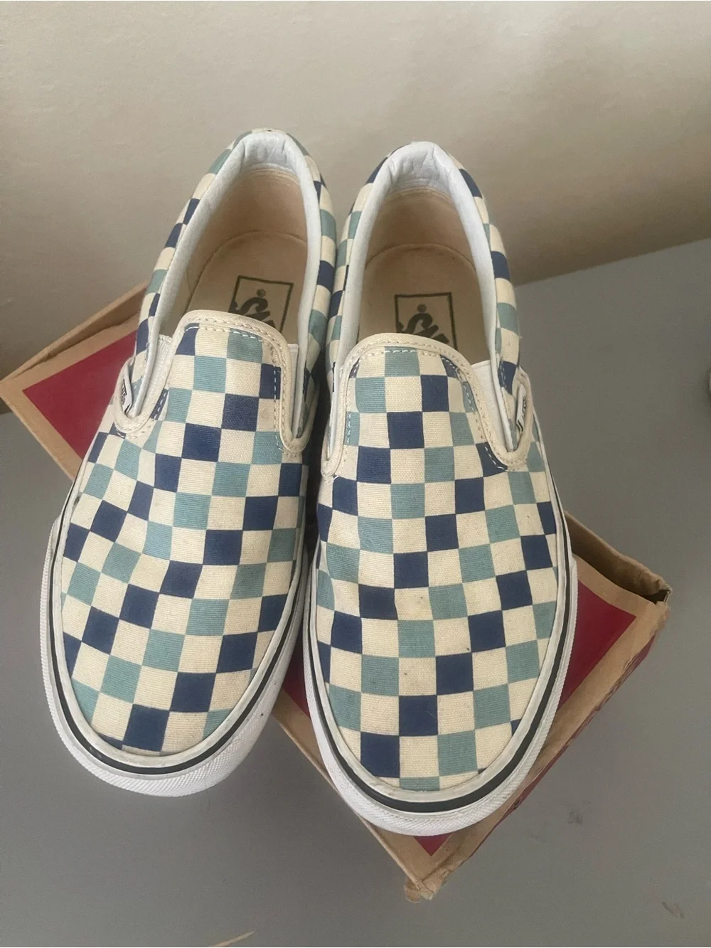 Vans Kids Checkerboard Slip-On Sneakers - Navy & Light Teal
